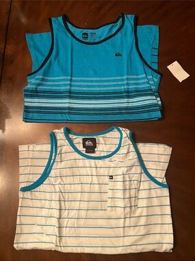 Quiksilver Boys' Teal & White Striped Tank Tops (2-Pack)